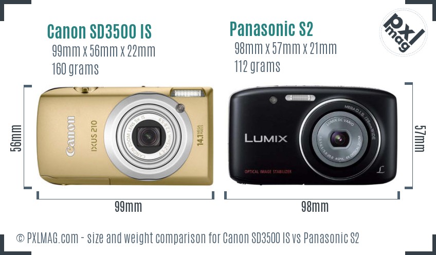 Canon SD3500 IS vs Panasonic S2 size comparison Canon SD3500 IS vs Panasonic S2 size comparison