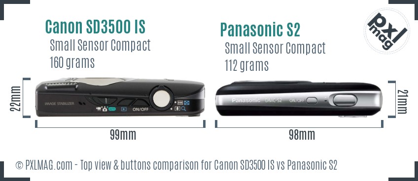 Canon SD3500 IS vs Panasonic S2 top view buttons comparison