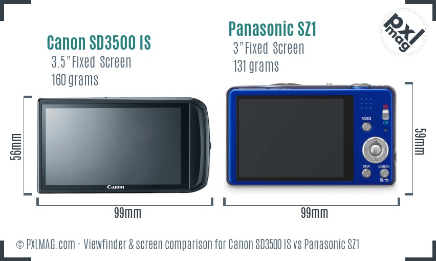 Canon SD3500 IS vs Panasonic SZ1 Screen and Viewfinder comparison