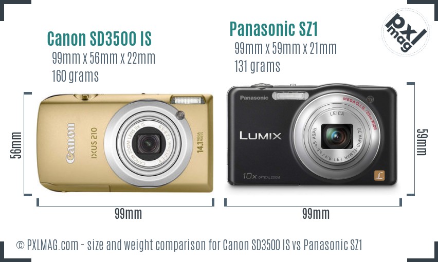 Canon SD3500 IS vs Panasonic SZ1 size comparison