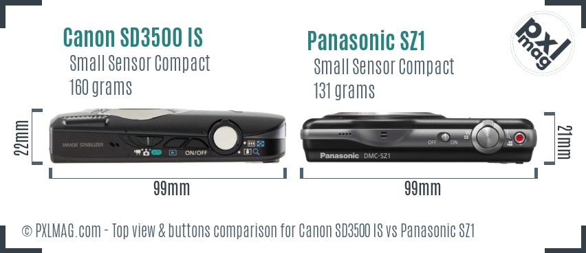 Canon SD3500 IS vs Panasonic SZ1 top view buttons comparison