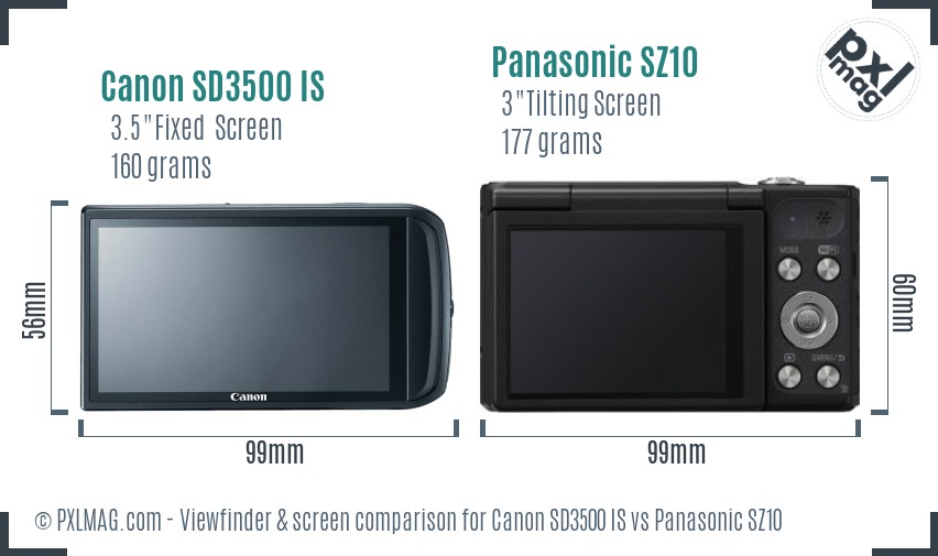 Canon SD3500 IS vs Panasonic SZ10 Screen and Viewfinder comparison