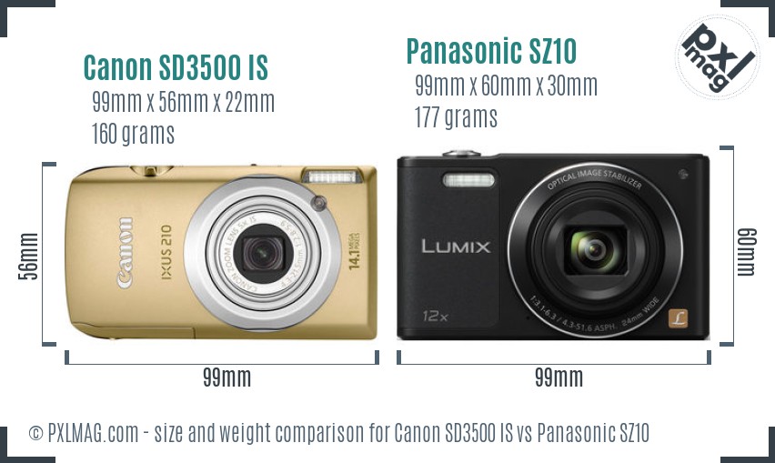 Canon SD3500 IS vs Panasonic SZ10 size comparison