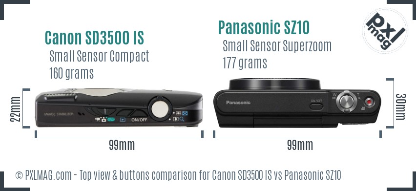 Canon SD3500 IS vs Panasonic SZ10 top view buttons comparison