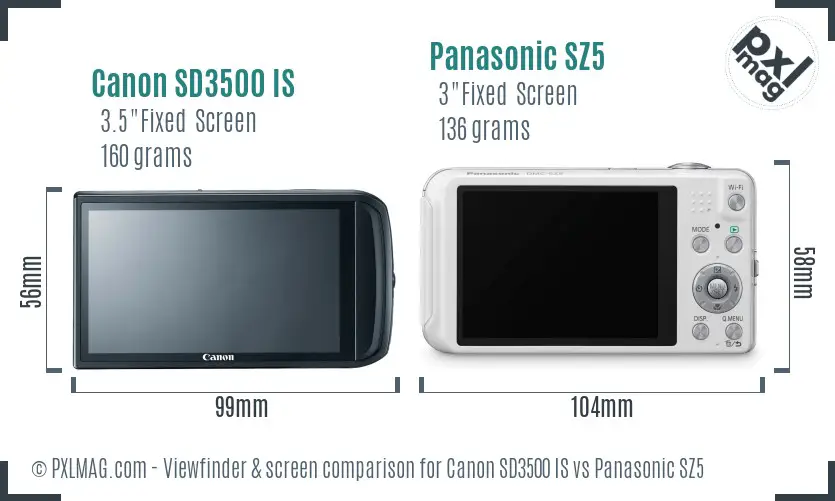 Canon SD3500 IS vs Panasonic SZ5 Screen and Viewfinder comparison
