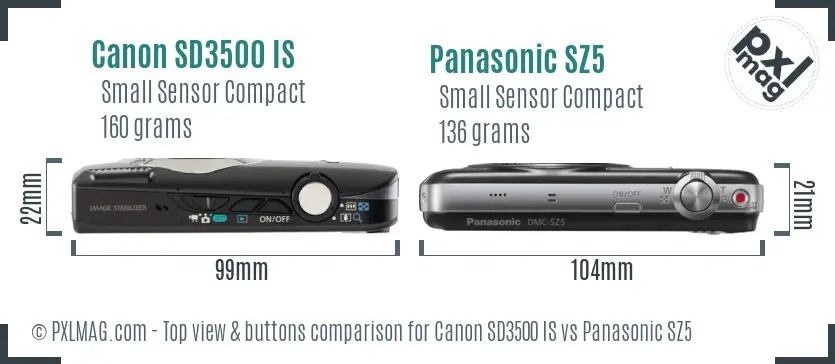 Canon SD3500 IS vs Panasonic SZ5 top view buttons comparison