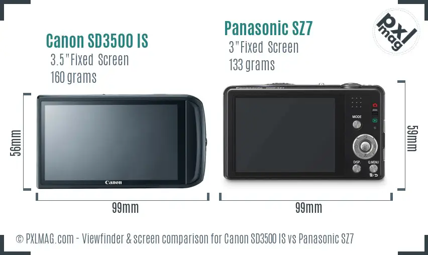 Canon SD3500 IS vs Panasonic SZ7 Screen and Viewfinder comparison