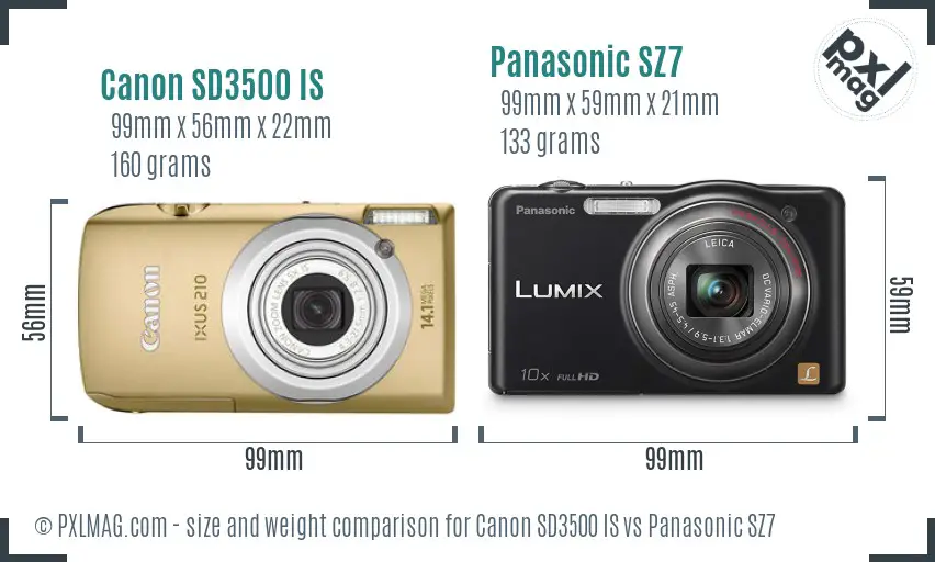Canon SD3500 IS vs Panasonic SZ7 size comparison