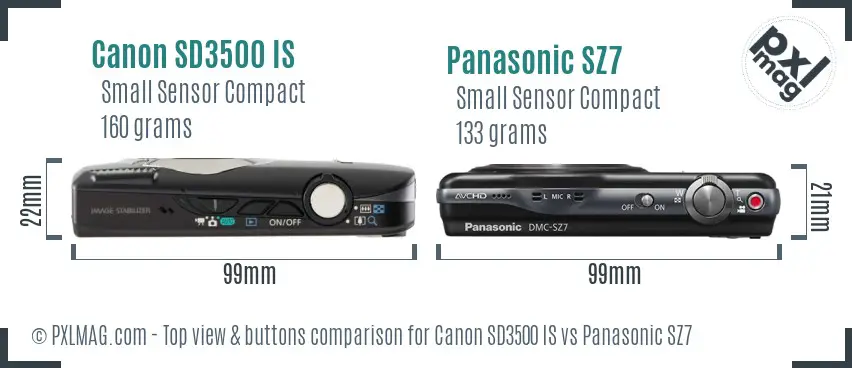 Canon SD3500 IS vs Panasonic SZ7 top view buttons comparison
