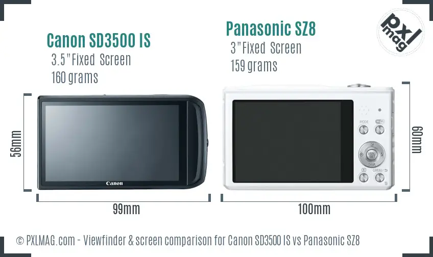 Canon SD3500 IS vs Panasonic SZ8 Screen and Viewfinder comparison