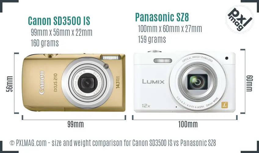 Canon SD3500 IS vs Panasonic SZ8 size comparison