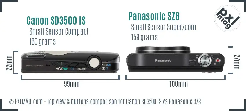 Canon SD3500 IS vs Panasonic SZ8 top view buttons comparison