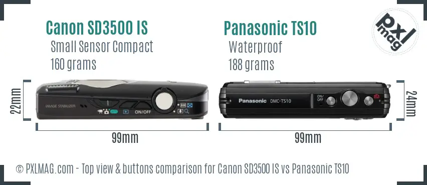 Canon SD3500 IS vs Panasonic TS10 top view buttons comparison