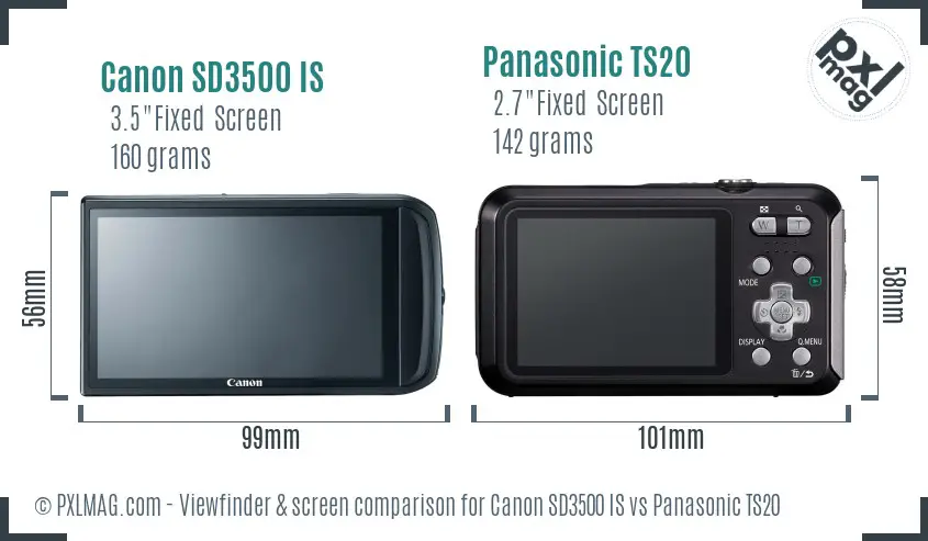 Canon SD3500 IS vs Panasonic TS20 Screen and Viewfinder comparison