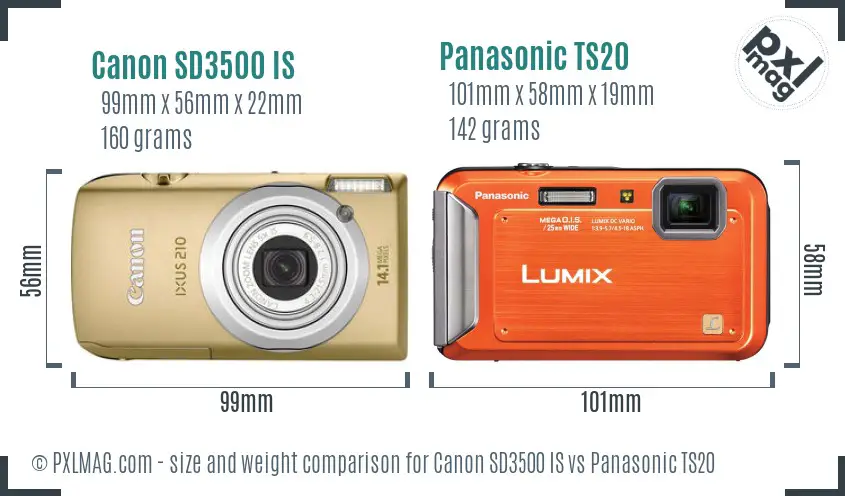 Canon SD3500 IS vs Panasonic TS20 size comparison Canon SD3500 IS vs Panasonic TS20 size comparison