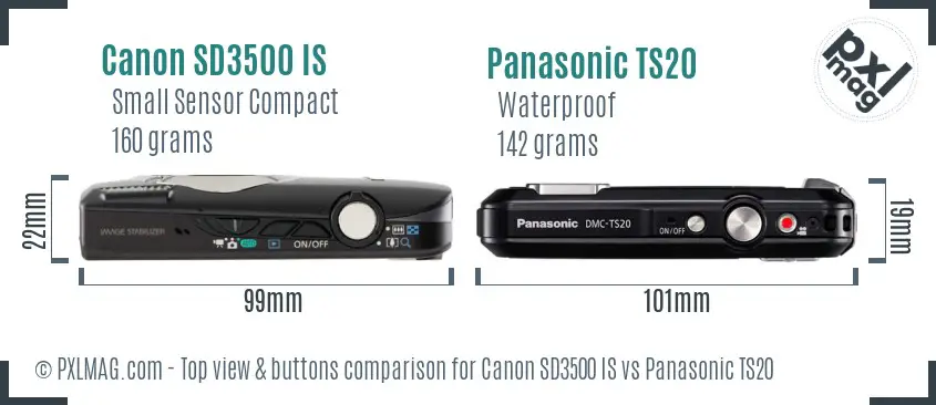 Canon SD3500 IS vs Panasonic TS20 top view buttons comparison