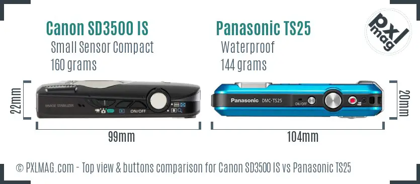 Canon SD3500 IS vs Panasonic TS25 top view buttons comparison Canon SD3500 IS vs Panasonic TS25 top view buttons comparison