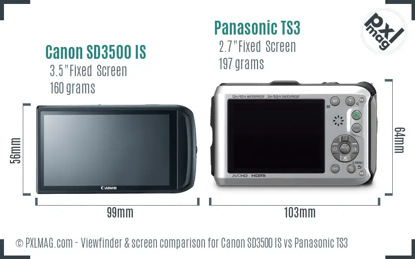Canon SD3500 IS vs Panasonic TS3 Screen and Viewfinder comparison