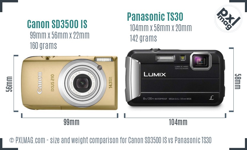 Canon SD3500 IS vs Panasonic TS30 size comparison Canon SD3500 IS vs Panasonic TS30 size comparison