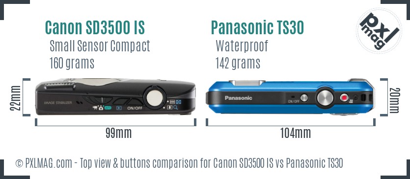 Canon SD3500 IS vs Panasonic TS30 top view buttons comparison