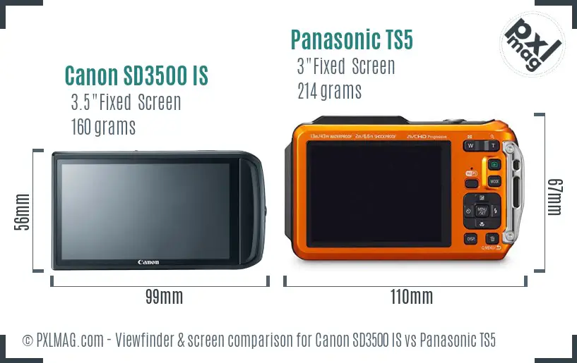 Canon SD3500 IS vs Panasonic TS5 Screen and Viewfinder comparison