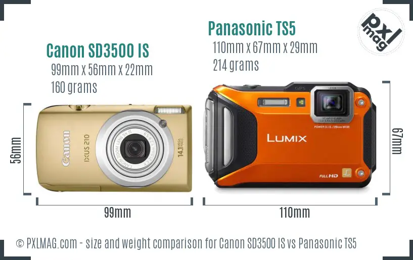 Canon SD3500 IS vs Panasonic TS5 size comparison