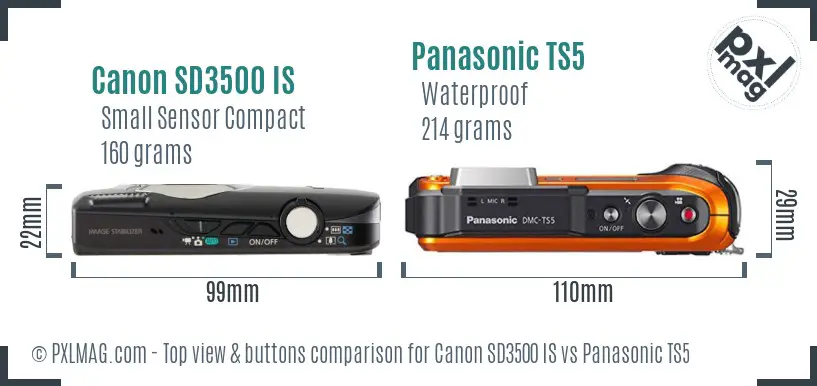 Canon SD3500 IS vs Panasonic TS5 top view buttons comparison