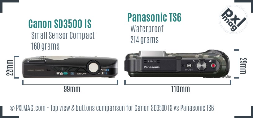 Canon SD3500 IS vs Panasonic TS6 top view buttons comparison