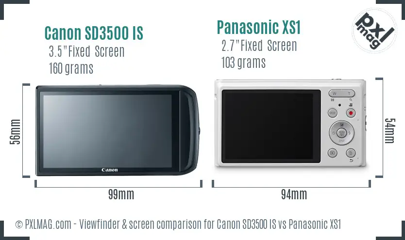 Canon SD3500 IS vs Panasonic XS1 Screen and Viewfinder comparison
