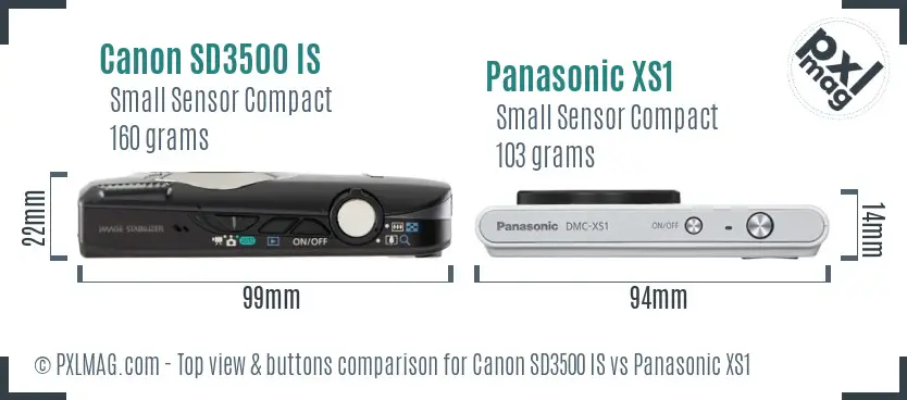 Canon SD3500 IS vs Panasonic XS1 top view buttons comparison
