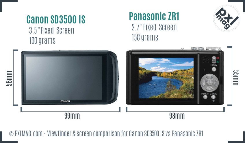 Canon SD3500 IS vs Panasonic ZR1 Screen and Viewfinder comparison