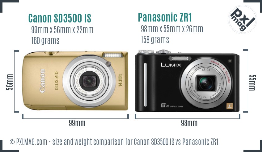 Canon SD3500 IS vs Panasonic ZR1 size comparison Canon SD3500 IS vs Panasonic ZR1 size comparison