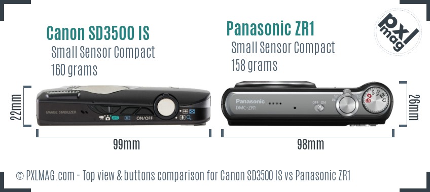 Canon SD3500 IS vs Panasonic ZR1 top view buttons comparison