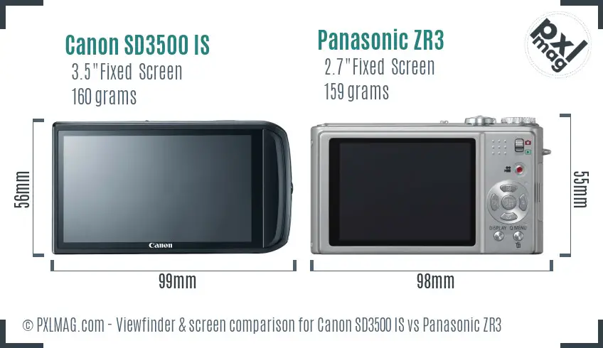 Canon SD3500 IS vs Panasonic ZR3 Screen and Viewfinder comparison