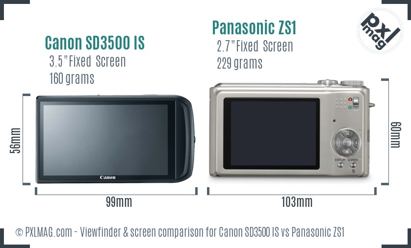 Canon SD3500 IS vs Panasonic ZS1 Screen and Viewfinder comparison