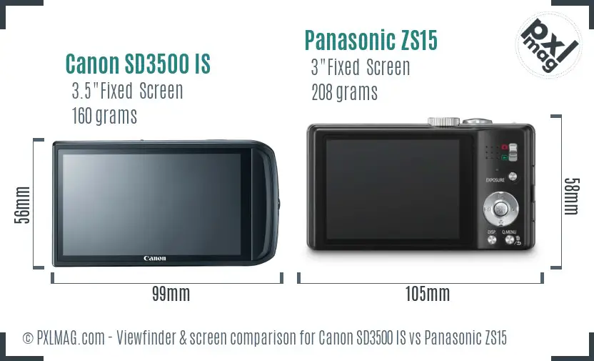 Canon SD3500 IS vs Panasonic ZS15 Screen and Viewfinder comparison