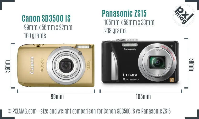 Canon SD3500 IS vs Panasonic ZS15 size comparison Canon SD3500 IS vs Panasonic ZS15 size comparison