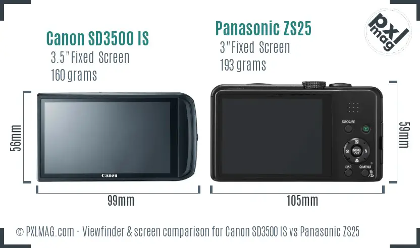 Canon SD3500 IS vs Panasonic ZS25 Screen and Viewfinder comparison