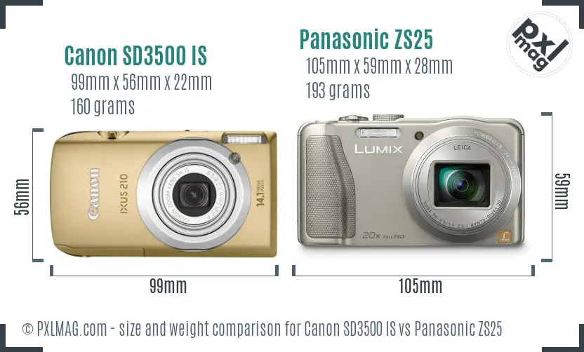 Canon SD3500 IS vs Panasonic ZS25 size comparison