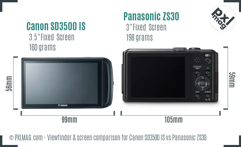 Canon SD3500 IS vs Panasonic ZS30 Screen and Viewfinder comparison Canon SD3500 IS vs Panasonic ZS30 Screen and Viewfinder comparison