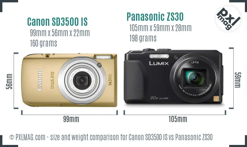 Canon SD3500 IS vs Panasonic ZS30 size comparison Canon SD3500 IS vs Panasonic ZS30 size comparison