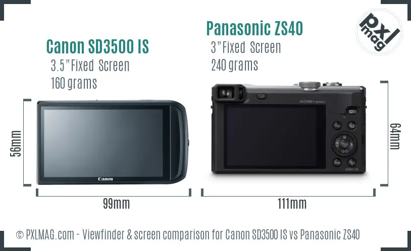 Canon SD3500 IS vs Panasonic ZS40 Screen and Viewfinder comparison Canon SD3500 IS vs Panasonic ZS40 Screen and Viewfinder comparison