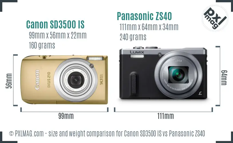 Canon SD3500 IS vs Panasonic ZS40 size comparison Canon SD3500 IS vs Panasonic ZS40 size comparison