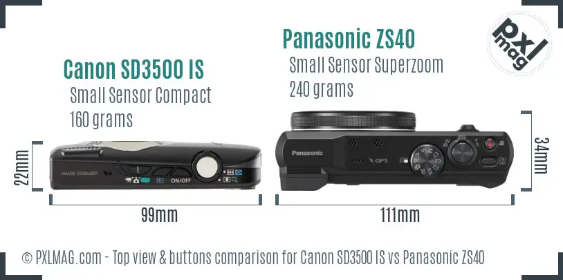 Canon SD3500 IS vs Panasonic ZS40 top view buttons comparison Canon SD3500 IS vs Panasonic ZS40 top view buttons comparison