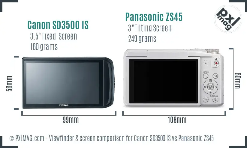 Canon SD3500 IS vs Panasonic ZS45 Screen and Viewfinder comparison