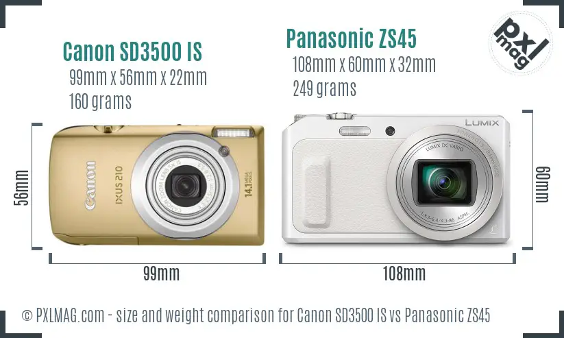 Canon SD3500 IS vs Panasonic ZS45 size comparison