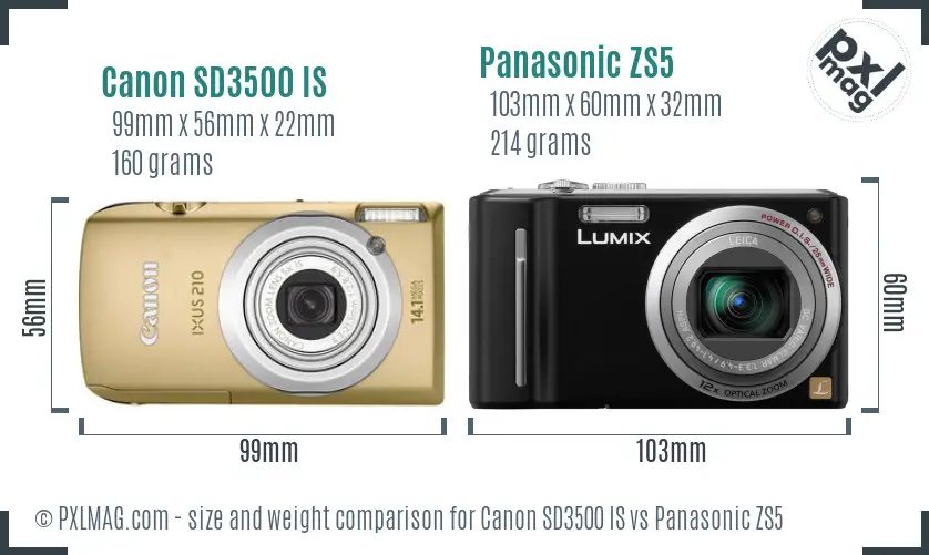 Canon SD3500 IS vs Panasonic ZS5 size comparison Canon SD3500 IS vs Panasonic ZS5 size comparison