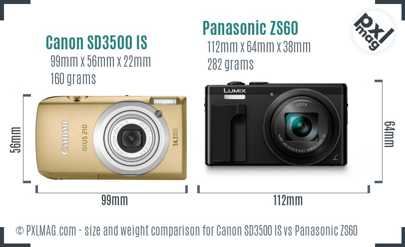Canon SD3500 IS vs Panasonic ZS60 size comparison