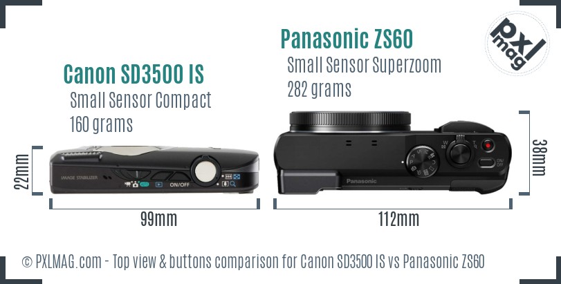 Canon SD3500 IS vs Panasonic ZS60 top view buttons comparison