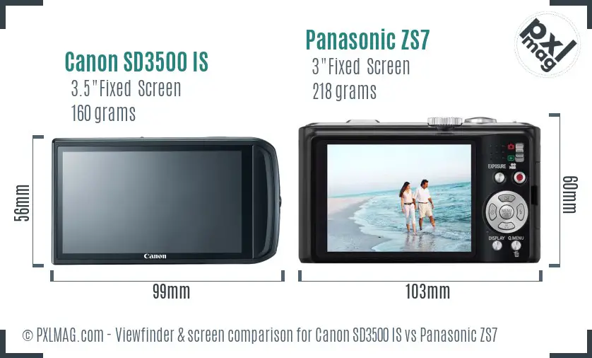 Canon SD3500 IS vs Panasonic ZS7 Screen and Viewfinder comparison